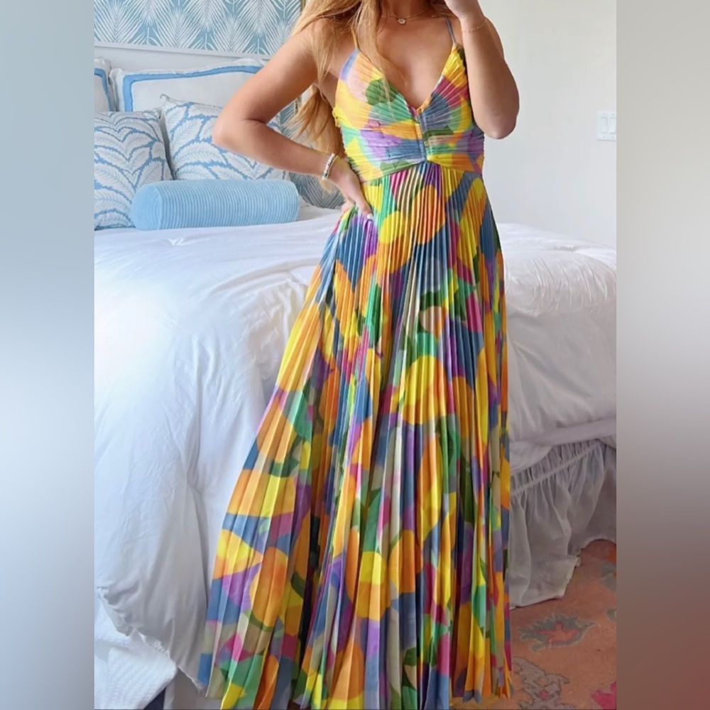 ASTR blythe multicolor plisse dress